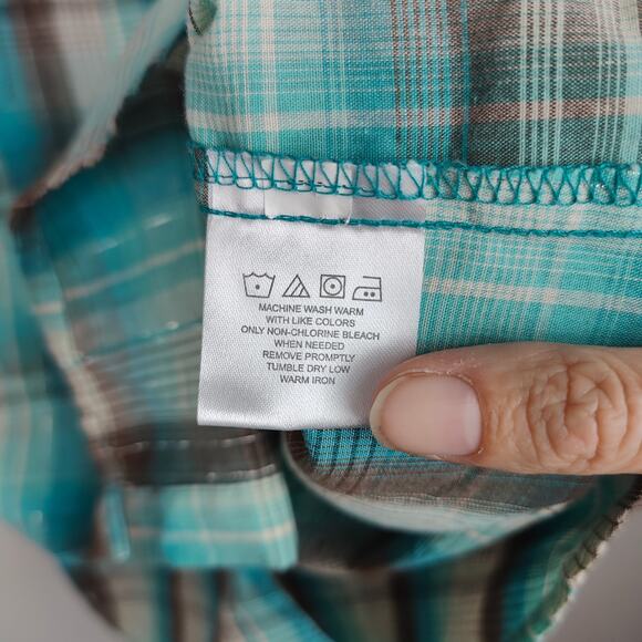 Wrangler Pearl Snap Shirt Womens XL Green Blue Plaid Western Cowgirl Metallic - Picture 5 of 6